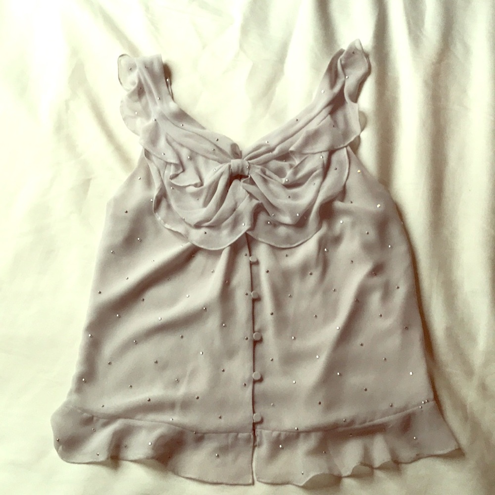 Dove gray ethereal ruffled strap tank.